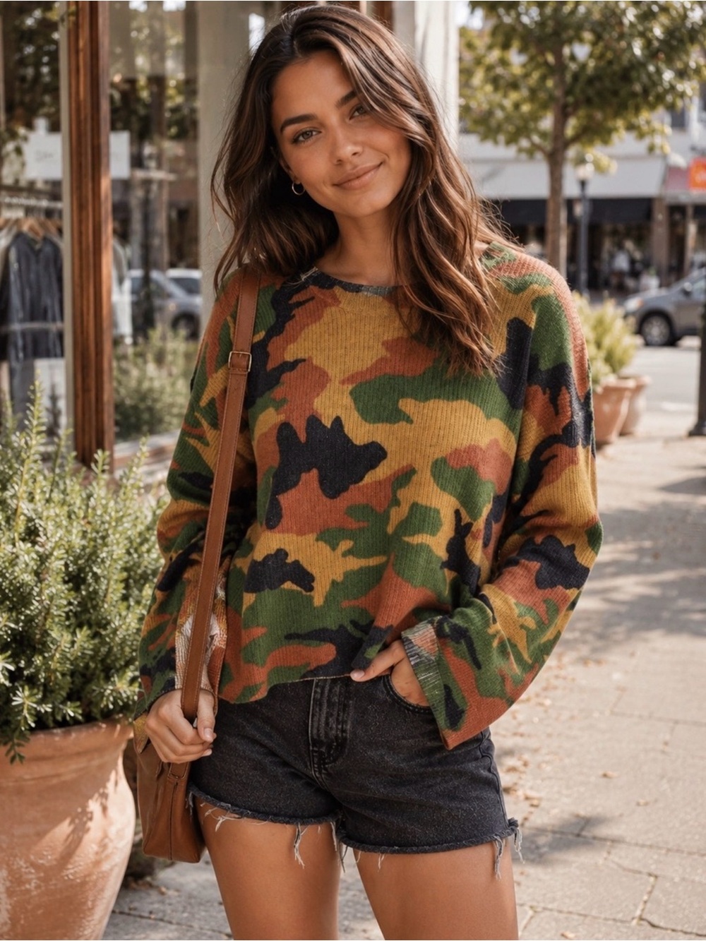 Madewell Camouflage Knit Sweater in Green, Brown, Black, Mustard